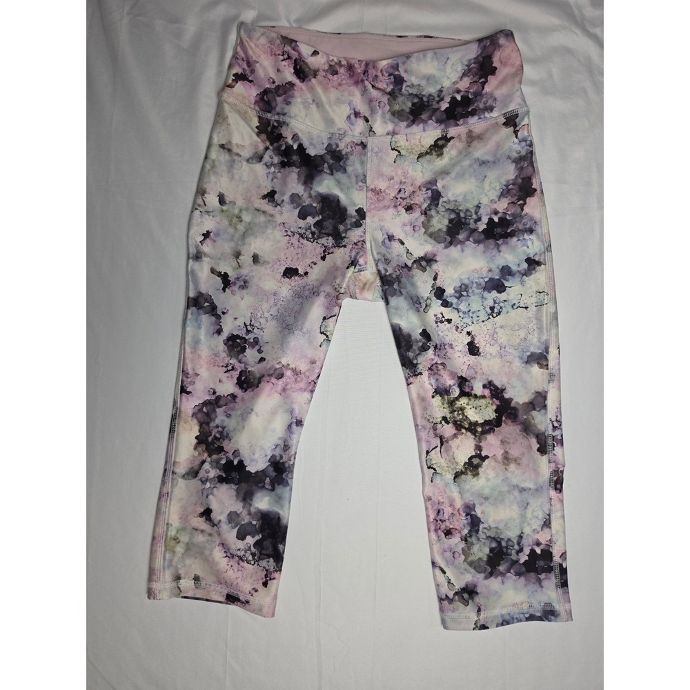 Spalding Womens Watercolor Marble Cropped Leggings Purple Blue Size L Capri